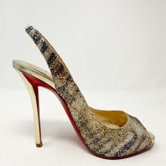 Christian Louboutin Gamma Talon 120 Glitter Slingback Heels 38.5 - Picture 9 of 12